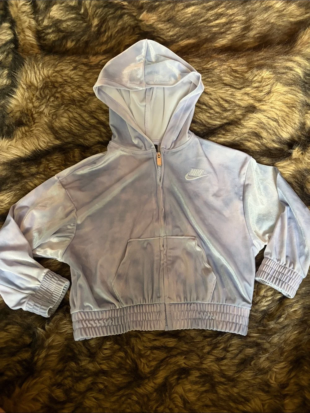 Nike Girls Velour Full Zip Hooded Jacket Shimmering Lavender 4-5 Years